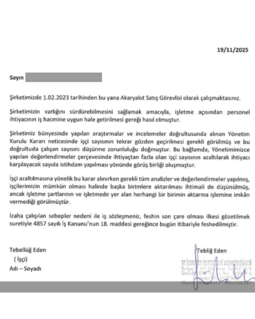Elimize ulasan isten cikarma bildirimlerinde 4857 sayili Is Kanununun 18. maddesi Isci sayisinin azaltilmasi gerekce gosterilmektedir. Yazili bildirimlerde is sozlesmesinin feshin son care ol 1