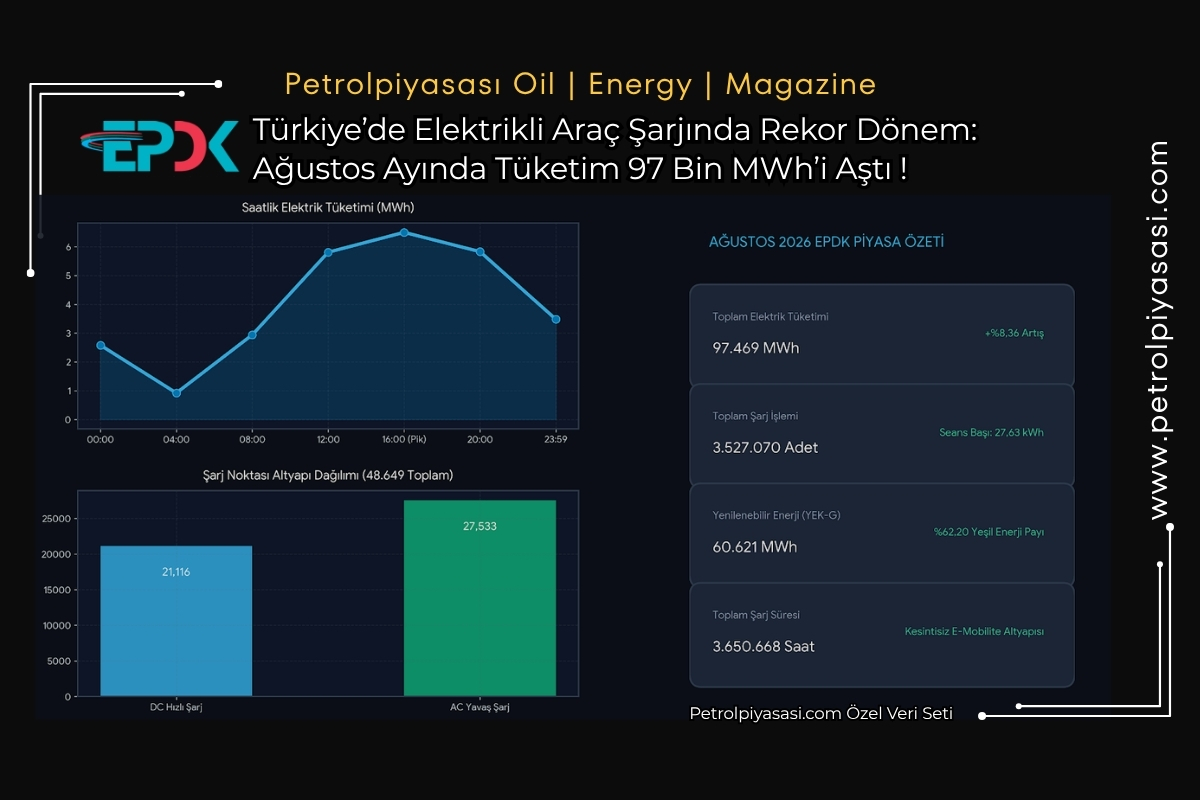 Türkiye’de Elektrikli Araç Şarjında Rekor Dönem: Ağustos Ayında Tüketim 97 Bin MWh’i Aştı !